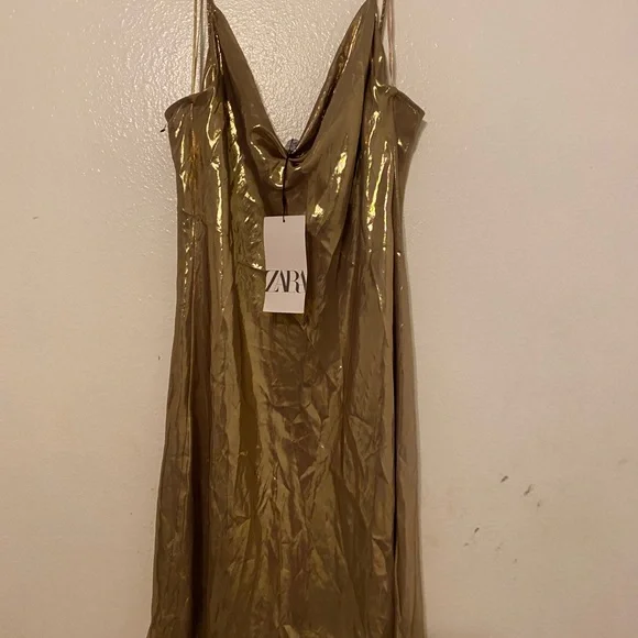 Zara Gold Satin Mini Dress - Picture 3 of 7